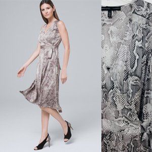 White House Black Market Women's Dress 6 Wrap Midi Snake Gray Sleeveless Hi Low